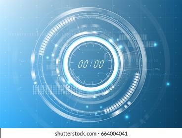 Technological digital abstract modern clock interface  background vector design
