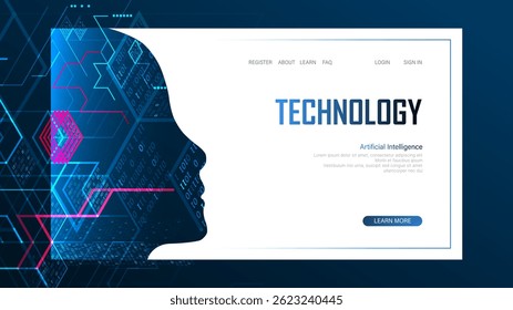 Technological digital AI concept. Vector landing page. 