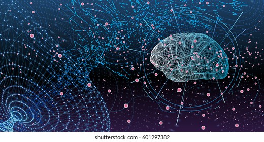 fundo digital tecnológico com expressão gráfica do modelo de cérebro humano no espaço digital abstrato