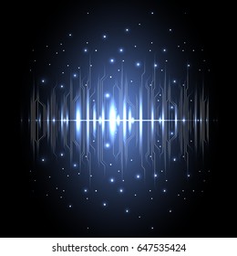 Technological digital circuit illuminated wave art background vector design