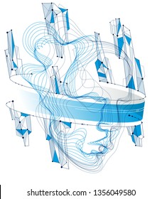 Technological evolution time, digital software soul of machine, human head vector portrait made of dotted particles flow in wave shapes lines. Beautiful futuristic illustration.