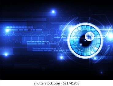 Technological eye scanning hexagonal hud security vector background abstract design