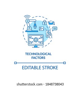 Technological factors concept icon. PESTEL analysis. Devices stop working. Communication issues solving idea thin line illustration. Vector isolated outline RGB color drawing. Editable stroke