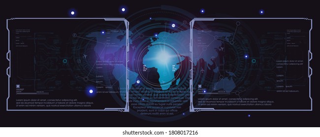 Technological futuristic cyber background with frames. Robotics. Advanced technologies of the future, automated technologies. Techno background in the style of HUD, GUI, UI