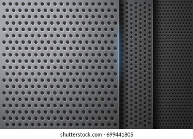 Technological futuristic perspective background of perforated plates with realistic holes in vector format