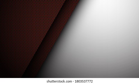 technological futuristic red polygonal metal mesh background. Template for advertising high-tech modern goods. Realistic vector