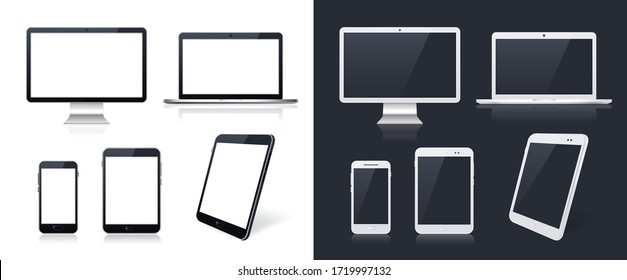 Technological Gadgets on Black and White Background . Isolated Vector Elements