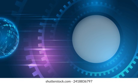 Technological geometric background consisting of circles on a blue background. Internet communications, big data, digital technologies. High tech banner.