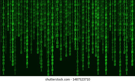 Technological green matrix of zeros and ones. Binary computer code. Abstract digital background. Vector Illustration.