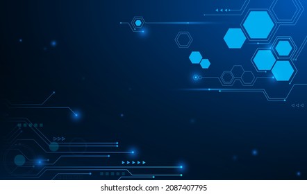 Technological hexagon. Vector illustration circuit board and hexagons background. Hi-tech digital technology. Vector Abstract technology circuit lines. Technology vector background.