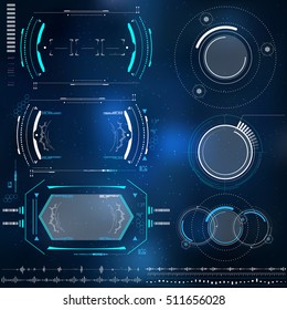 technological HUD elements, futuristic interface virtual reality. Circular Vector Elements Set for Infographics HUD Sci Fi Interfaces, space cosmos elements for fantastic technology infographics