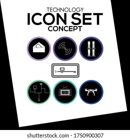 Technological icon sets. Icon drawings of devices such as mail, wifi, battery, television and drone.