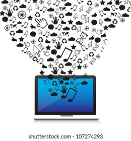 technological icons out of a laptop, vector illustration