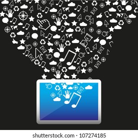 technological icons out of a tablet, vector illustration