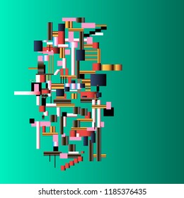 Technological industrial geometric factory building color abstraction on blue green background gradient isolate