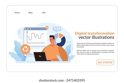 Innovaciones tecnológicas Anuncio de Web o landing page. Progreso digital, digitalización e informatización. ODS u objetivo de desarrollo sostenible. Un mejor futuro global. Ilustración vectorial plana