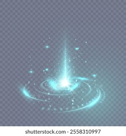 Technological Light Portal. Light Rotation with Sparkles and Glares for Game Interface Design. Vector	