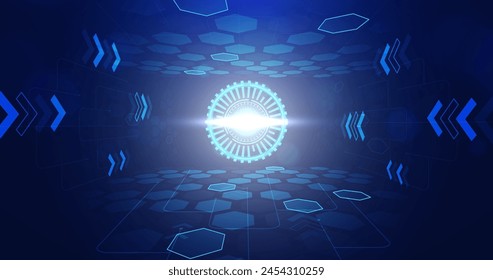 Technological light tunnel futuristic background vector design in eps 10