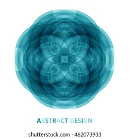 Technological mandala round bright blue flowers on isolated background. Vector illustration