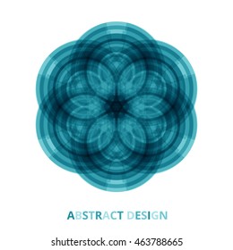 Technological mandala round bright blue flowers on isolated background. Vector illustration