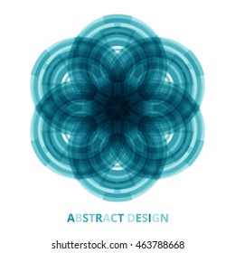 Technological mandala round bright blue flowers on isolated background. Vector illustration