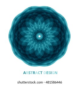 Technological mandala round bright blue flowers on isolated background. Vector illustration