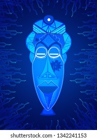 Technological Mask vector illustration in blue circuit background