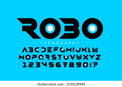 Technological minimal style font design, alphabet letters and numbers vector illustration