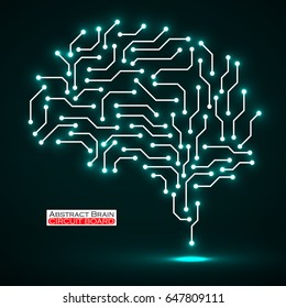 Technological neon brain. Circuit board. Abstract vector background