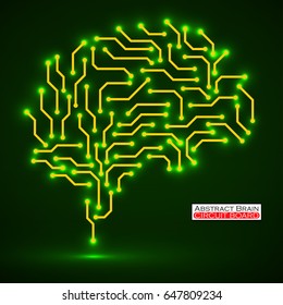 Technological neon brain. Circuit board. Abstract vector background