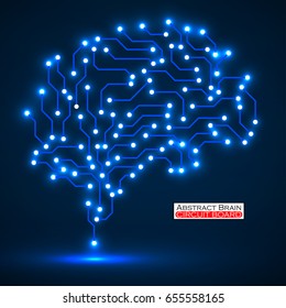 Technological neon brain. Circuit board. Abstract vector background
