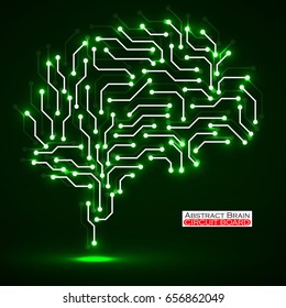 Technological neon brain. Circuit board. Abstract vector background