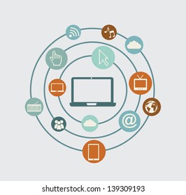 technological network over blue background vector illustration