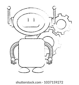 technological robot with gears character icon
