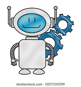 technological robot with gears character icon
