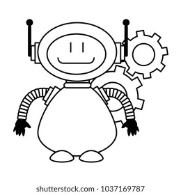 technological robot with gears character icon