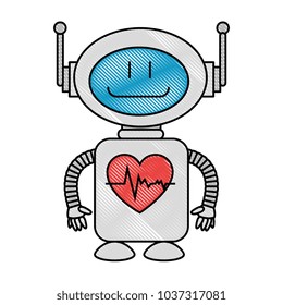technological robot with heart cardio character icon