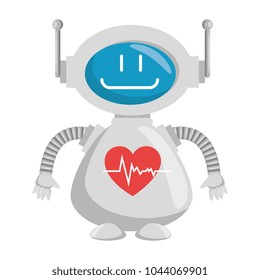 technological robot with heart cardio character icon