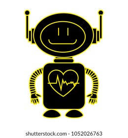 technological robot with heart cardio character icon