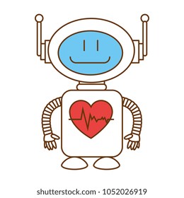 technological robot with heart cardio character icon