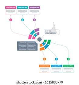 technological and round infographic template. six-step information template. business information template