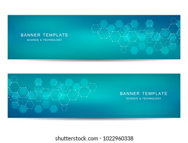 Technological and scientific banners with hexagonal molecule