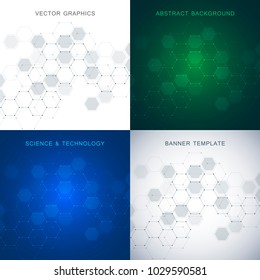 Technological and scientific banners with hexagonal molecule
