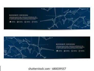 Technological and scientific banners with structure of molecular particles and atom. Polygonal abstract background. Vector illustration