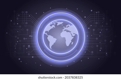 Technological shell of earth concept. Abstract lines of microchip for transmission of energy and information. World Wide Web. Big data. 3D realistic vector illustration isolated on black background