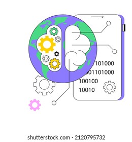 Technological singularity abstract concept vector illustration. Singularity, technological growth, post-human era, artificial intelligence evolution, uncontrollable progress abstract metaphor.