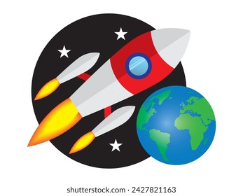 technological sophistication of high-powered rockets passing through atmospheric layers, outer space on white background.