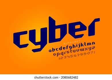 Technological style cyber font, alphabet letters and numbers vector 