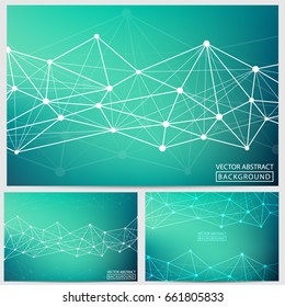 Technological Triangles of Lines, Dots, Shapes on Colored Backgrounds. Vector abstract illustration on theme Science, Medicine, Business, Biology.