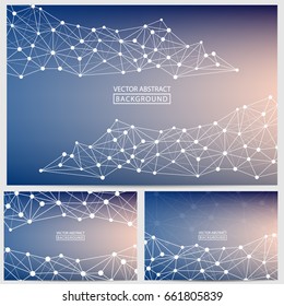 Technological Triangles of Lines, Dots, Shapes on Colored Backgrounds. Vector abstract illustration on theme Science, Medicine, Business, Biology.